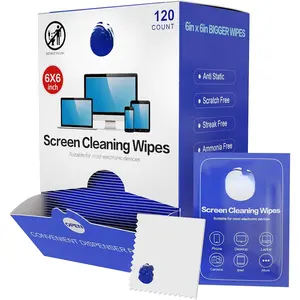 Screen Wipes for Electronics, 120 Count 6"x6" Pre-Moistened Screen Cleaner for Screens, Computer,Laptop,Tablet,Phone,, Screen Cleaner, Lens Wipes Individually Wrapped