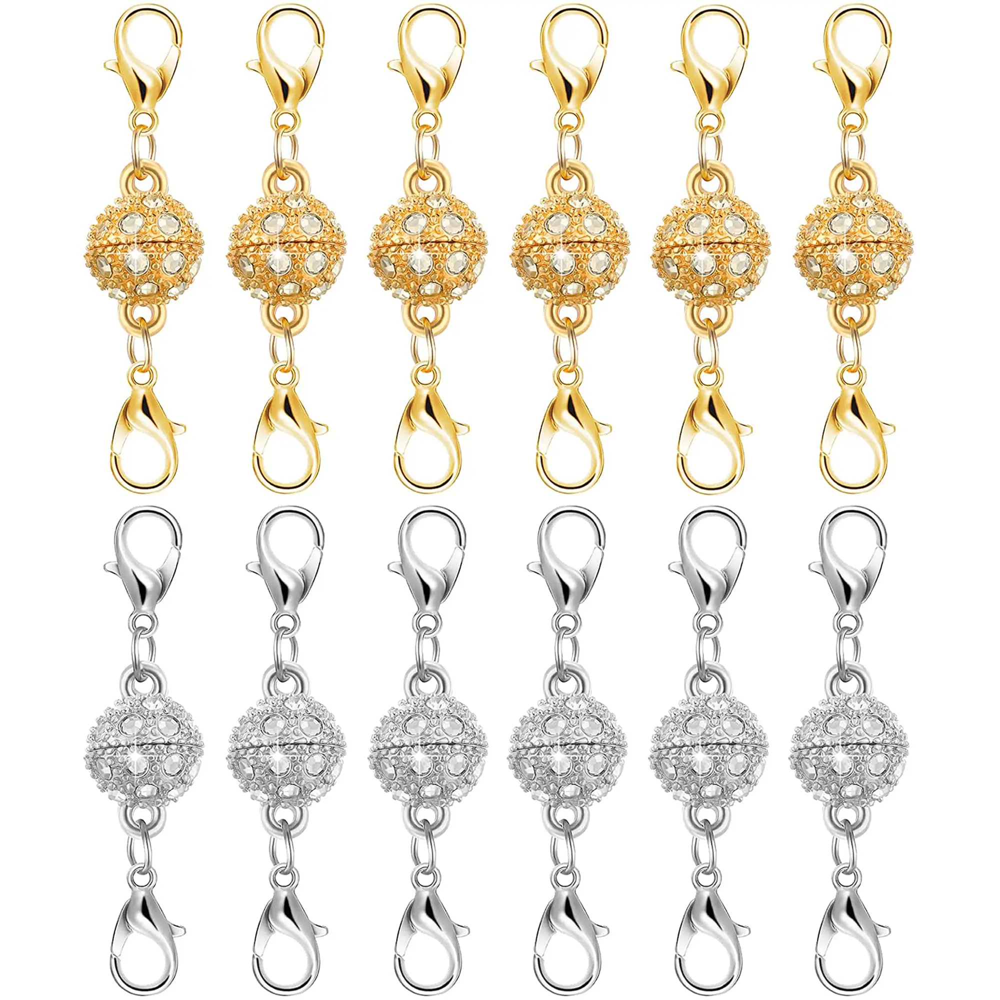 12Pcs Gold & Silver Metal Magnetic Necklace Clasps - Stainless Steel Jewelry with Charm, Strong Magnet Extender for Jewelry Making, Ideal for Party Gifts (No Loose Connections)