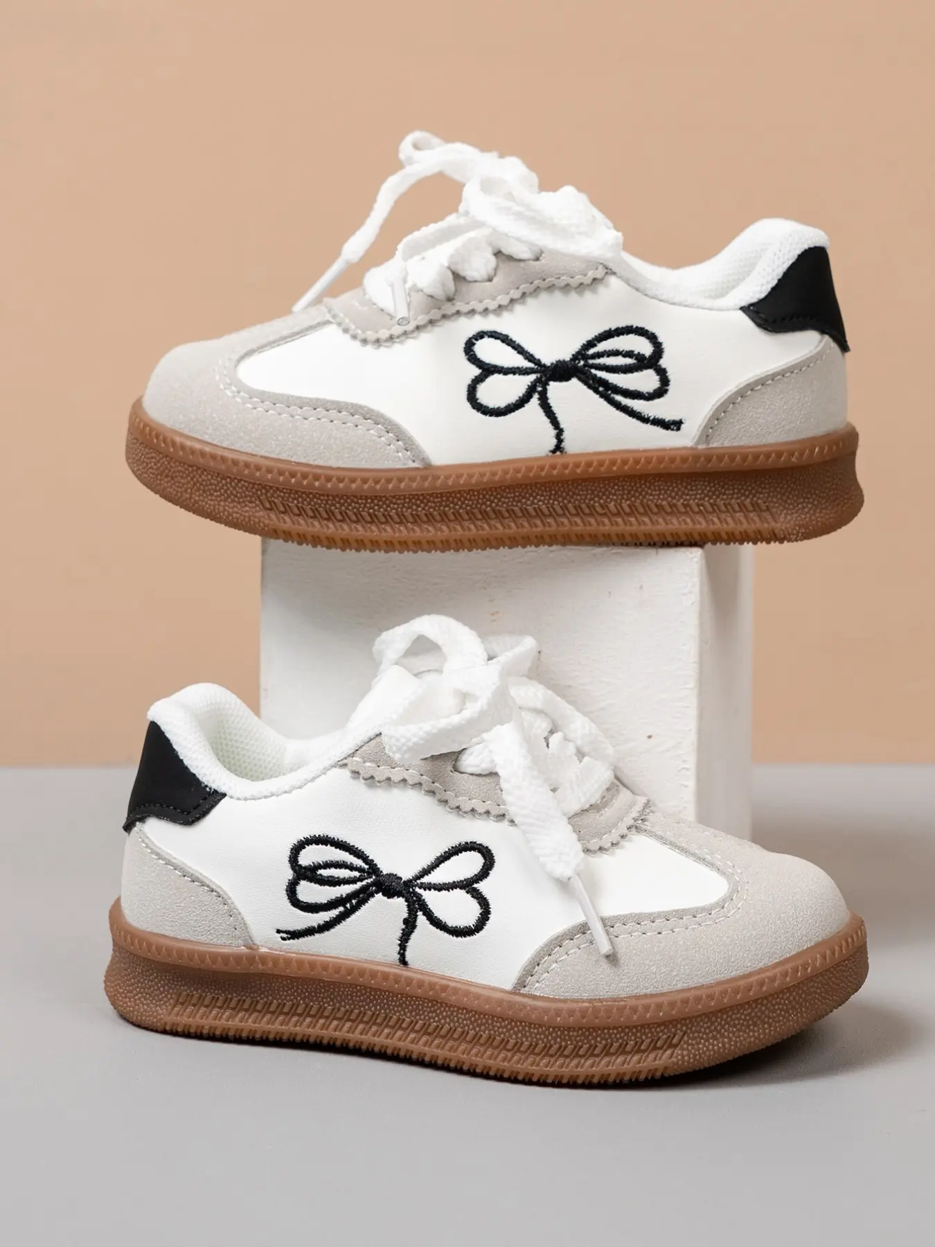 Bow Tie Casual Shoes, Unisex Retro Colorblock, Baby Lightweight Anti-Slip Walking Shoes, All Seasons Formal Shoes, Kids Shoes