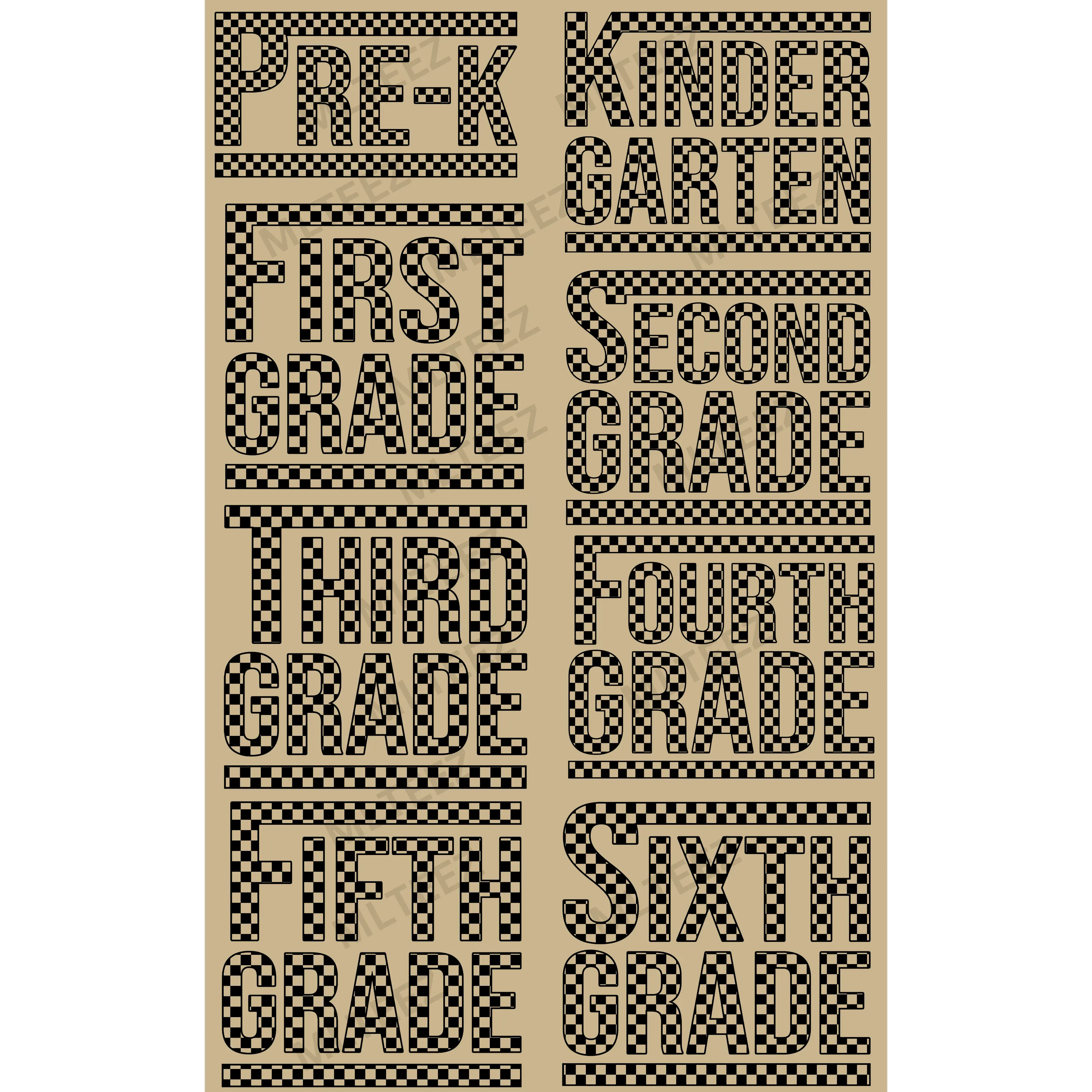 BACK TO SCHOOL (6) PREMADE GANGSHEET  - 22X36  DTF TRANSFERS - DIRECT TO FILM
