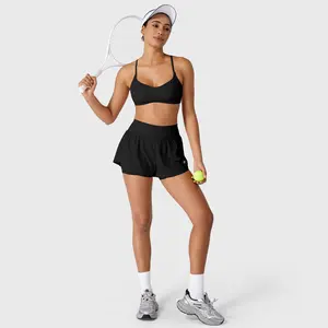 Yeoreo 4" Inseam Super High Waisted 2-in-1 Running Shorts with 2 Zipper Pockets Anti-Chafing Yoga Shorts for Women, Tummy Control Workout Gym Outfit