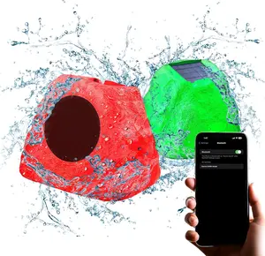 GHRK-500LTMS-PR: Portable Solar Bluetooth Rock Speaker, Weather-Resistant, Multi-Link, Wireless, LED Lighting