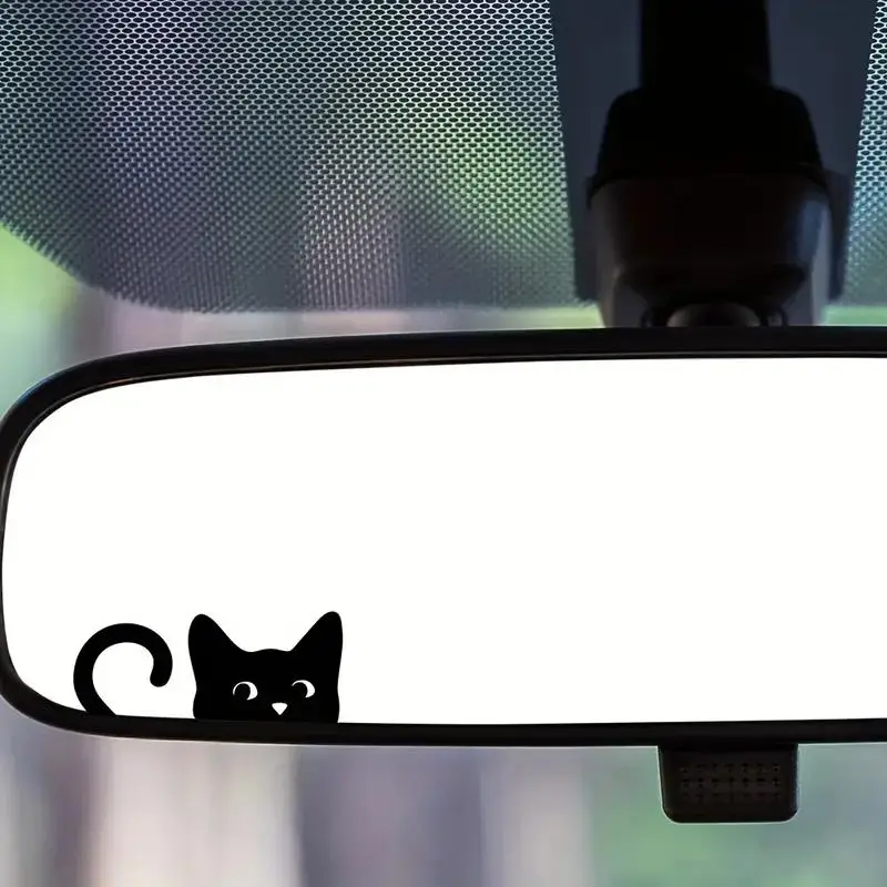 Cat Pattern Car Rearview Mirror Sticker, Vinyl Material Car Mirror Decal, Car Interior Decoration Accessories, Sticker for Cars, Home, Office