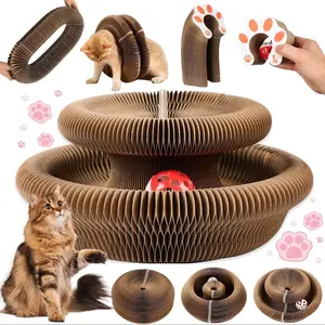 Interactive Cat Scratching Board with Random Color Ball, 1 Count Foldable Recyclable Cat Scratching Pads, Cat Accordion Toy for Indoor Outdoor Scratcher Board