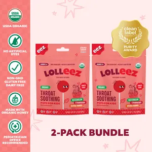 Organic Lollipops for Kids Sore Throat Relief Bundle (2-pack) - USDA Certified Organic ingredients, Non-GMO, Gluten-free, Dairy-free, Free from Artificial Dyes or Colors in a Variety of Fun Flavors