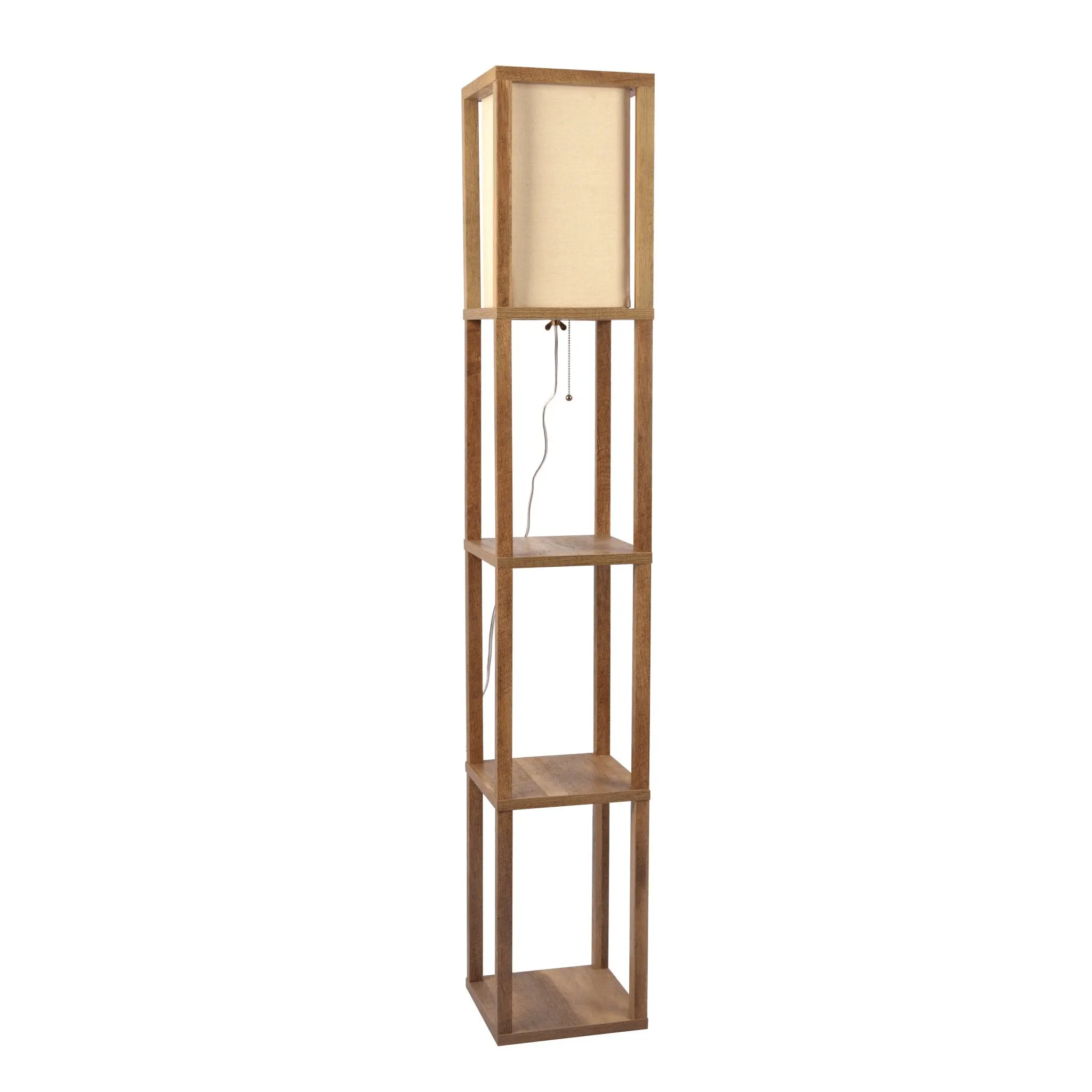 Pinnacle Built-In Shelf Floor Lamp - Decorative Interior Lighting for Bedroom, Living Room, Natural Wood with Long Shade