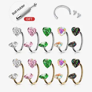 20G Titanium Horseshoe Nose Ring with 5A Zirconia Heart - for Nostril, Lip, Ear & Cartilage Piercings