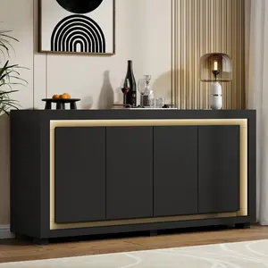 ONBRILL 63"Sideboard Buffet Cabinet,Kitchen Buffet Storage Cabinet with Power Outlets & LED Light, Modern Storage Cabinet with 4 Doors,Coffee Bar Console Wine Bar for Living Room,Kitchen,Hallway
