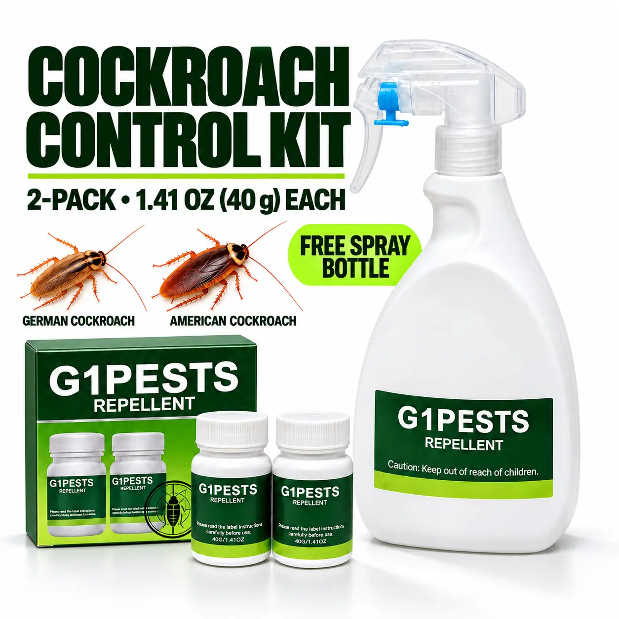 Pet & Family Friendly Pest Prevention Kit - Indoor-Outdoor Cockroach Control, Bug Killer Indoor, Targets Roaches, Ants, Spiders, Bed Bugs, Centipedes, 40+ Crawling Pests, Makes 1 Gal Usable Spray Mix with Spray Bottle