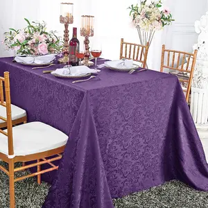 90"x132" Seamless Rectangular Floral Damask Jacquard Polyester (240 GSM) Tablecloth - Eggplant (1pc)