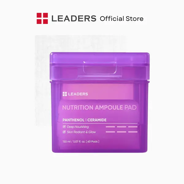 [LEADERS Official] Nutrition Ampoule Pad - Lightweight Vegan Gauze Pad for All Skin Types, Daily Face-Care Step with Gentle Swipe Care, Deep Hydrating, Nourishing, Tone-Enhancing, Moisture-Boosting, Soothing, Barrier-Strengthening Toner, 60 Pads/150ml