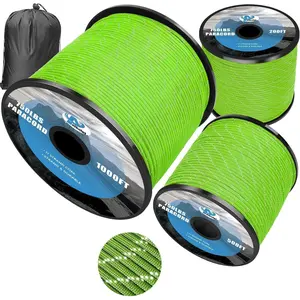 750Ib Reflective Paracord Rope,100' 200' 500' 1000', 4mm 11 Strand Parachute Spool Cord with Collecting Bag, para Cord Lanyard for Hammock, Camping