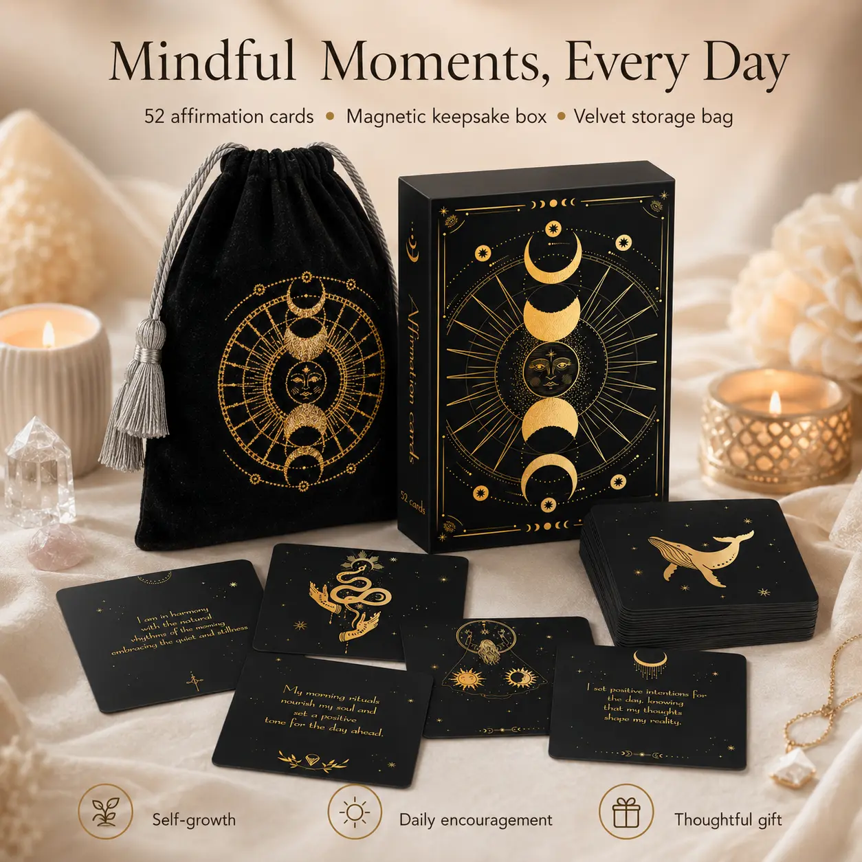 Hihealer Positive Affirmation Cards – 52 Daily Mindfulness Cards for Women, Self Care & Inspiration, Motivational Gifts for Women and Men