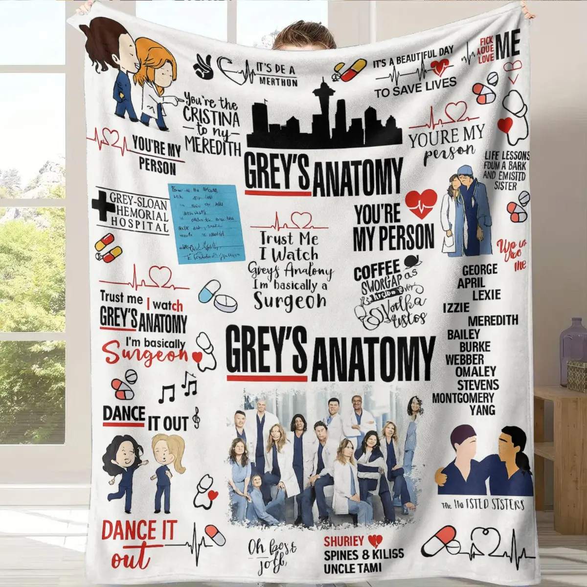 Cozy Blanket Throw - Breathable Classic Microfibre Bedding Linen, Durable Grey's Anatomy Print, Machine Washable, Ideal for Home Use, Perfect Gift for Show Enthusiasts
