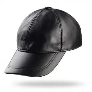 Real Genuine Sheepskin Leather Baseball Cap Hat Sports Visor Black