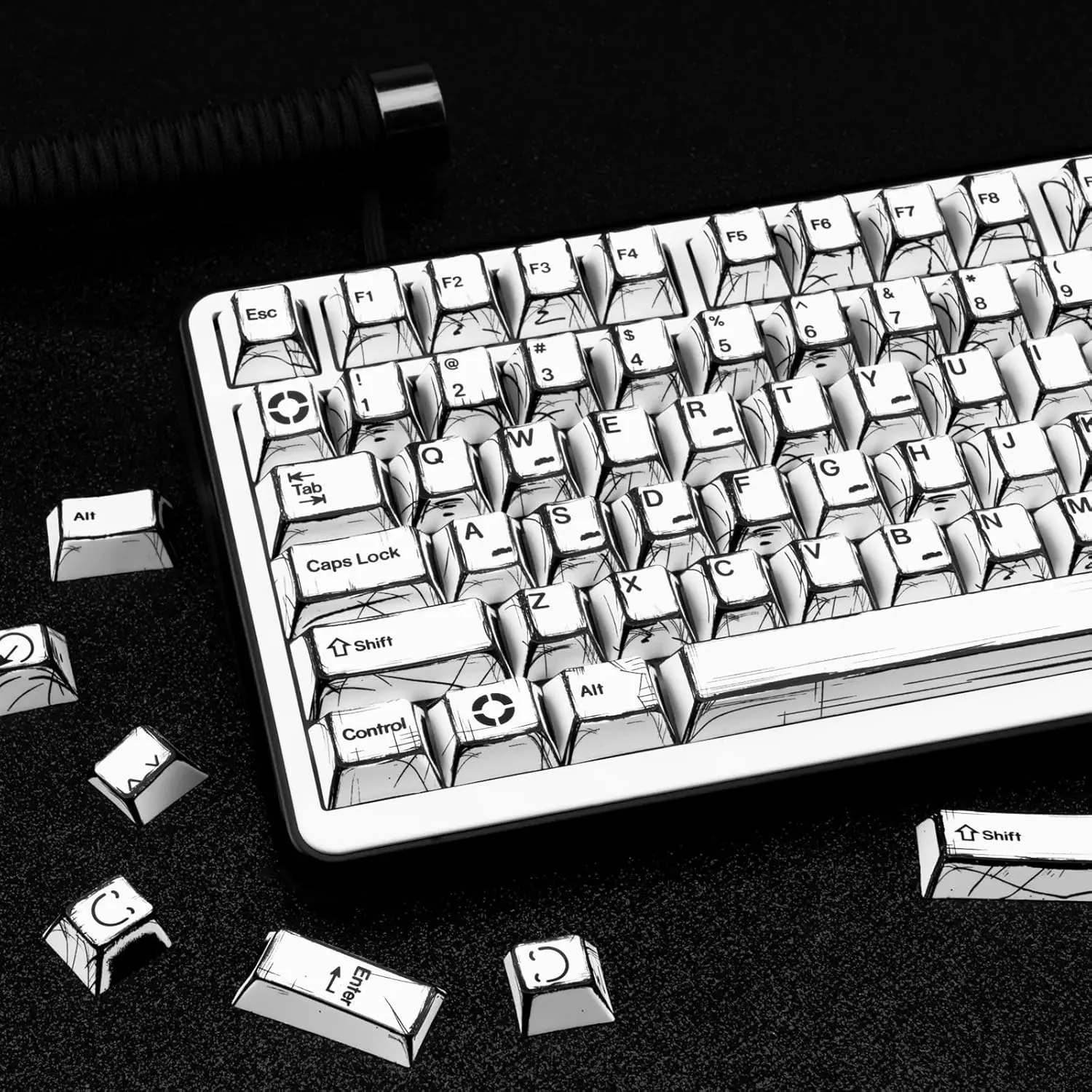 Comic Style Key Cap, Manga Theme Keycaps, 5 Side Dye Sublimation 136 Keys Set for Cherry Gateron Mx Switches Keyboards, Gaming Keyboard Accessories