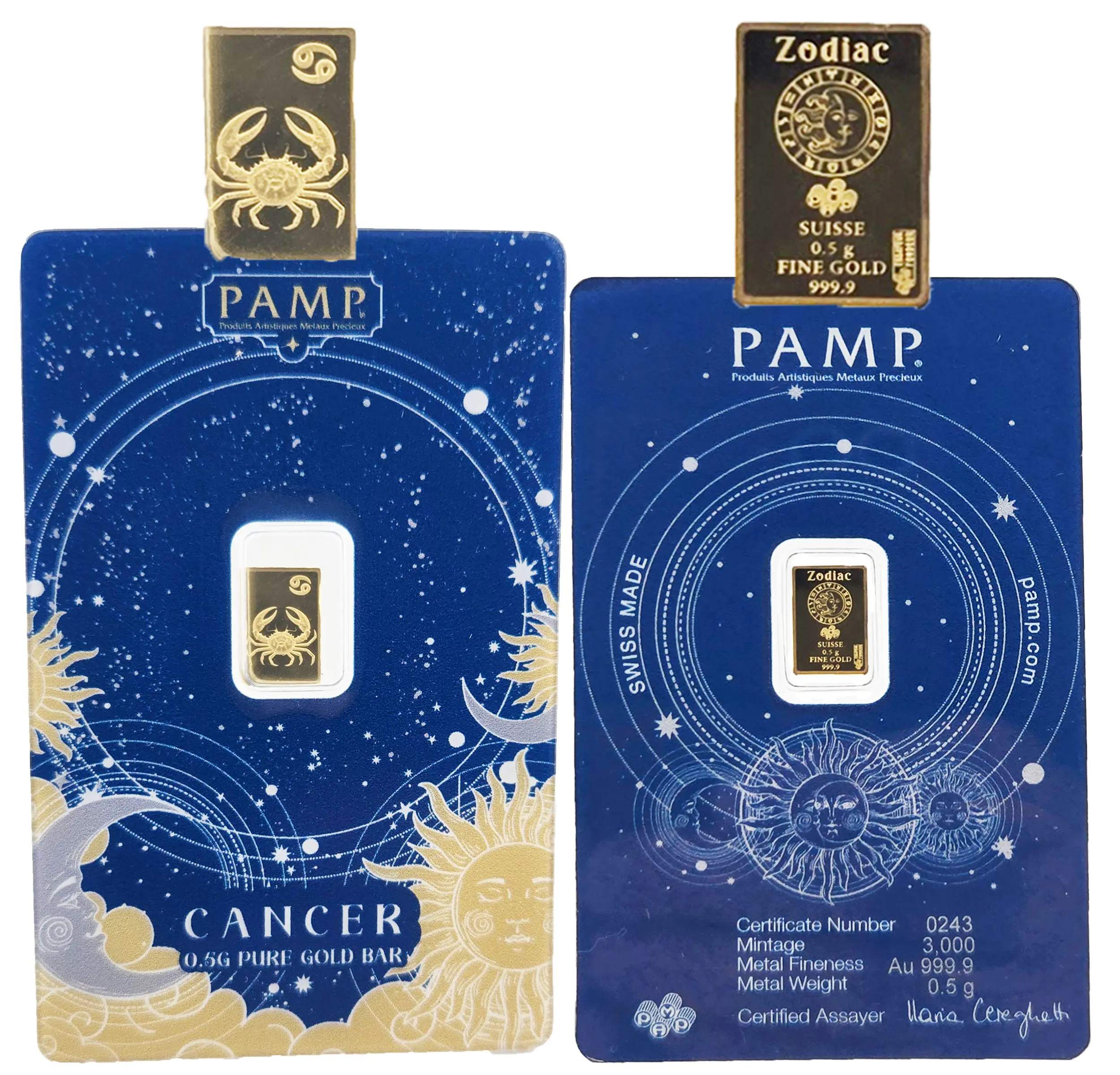 PAMP Suisse 0.5g (1/2 g) Gold Bar - Limited Mintage of 3,000 Bars, Cancer Zodiac Collectible Item for Celebrating Cancer, Astrology