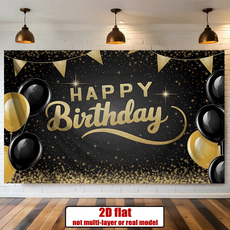 2D Flat - 2D Flat - A Single 2D Flat Banner Featuring a Golden And Black Design, Suitable for Party Background Decoration. Made of Polyester, It Serves As Decor for Homes, Rooms, And Walls, As Well As for
