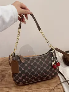 High-End Letter Decor Chain Design Bag, Single Shoulder Crossbody, Perfect for Daily Use, Dates, Dinners, Includes Cherry Charm