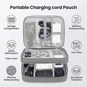 Shockproof Travel Digital Gadget Organizer Unisex Electronic Accessories Case Portable Three-Layer storage pouch, essential for Organizing Cables Phones, Vhargers, USB drives SD cards and Personal Items