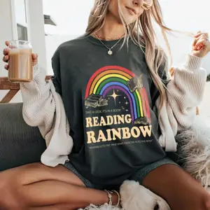Reading Rainbow Tee – Retro Librarian Shirt, Teacher Appreciation Gift, Bookworm Top, Literacy Graphic T-Shirt