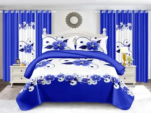 12 Piece All Season Microfiber Viscose Duvet Cover Bedding Set with Zipper Closure Flower Print Fitted Sheet Pillow Cases Curtains Cushion Cases Silky Soft Texture for Farmhouse Bedroom Decor Queen King Full Size