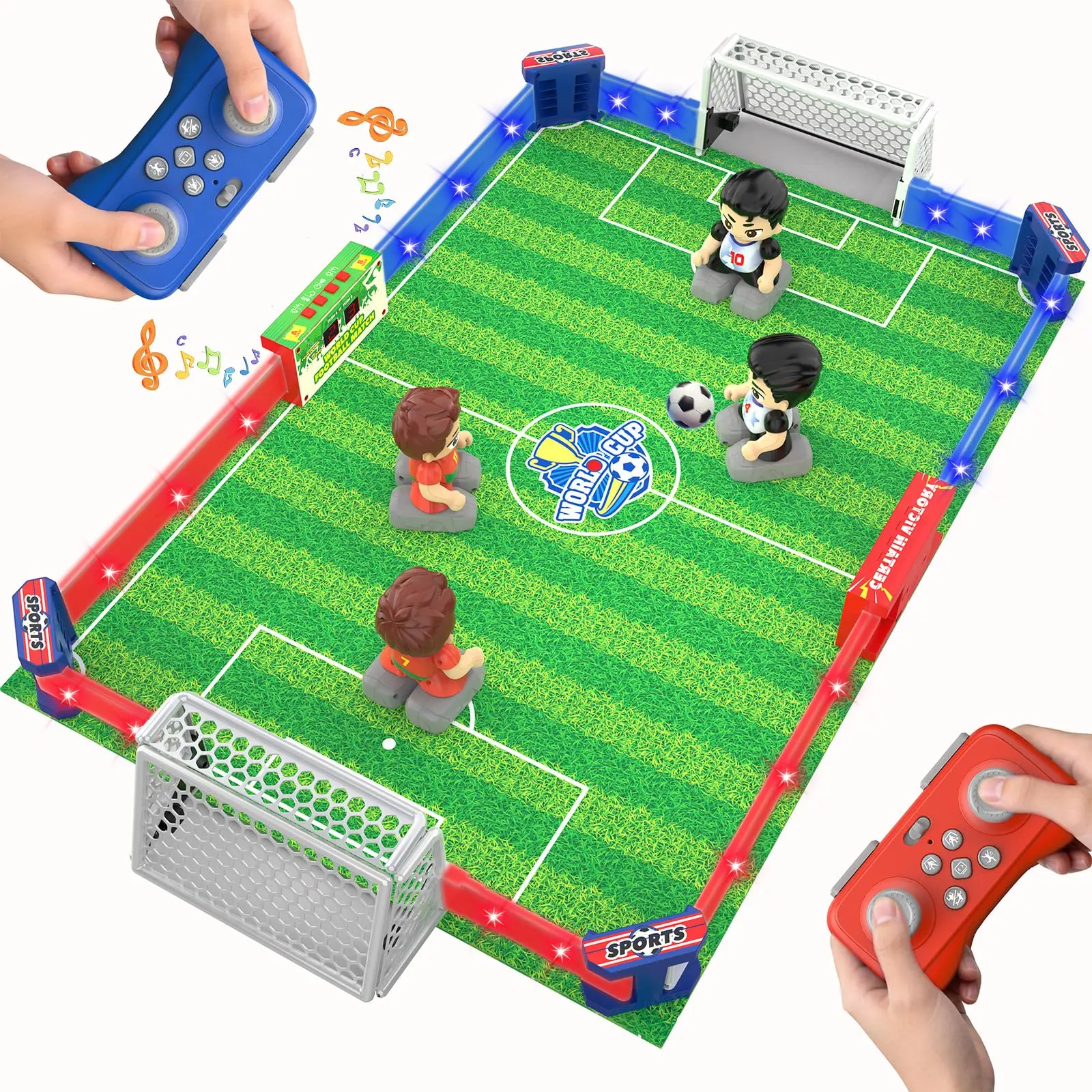 Remote Control Soccer Toy, Foosball Table Game for Kids with 4 Remotes, 3 Balls, LED Scoreboard, Lights & Sound, Rechargeable RC Soccer Board Game for 1-4 Players Ages 6+