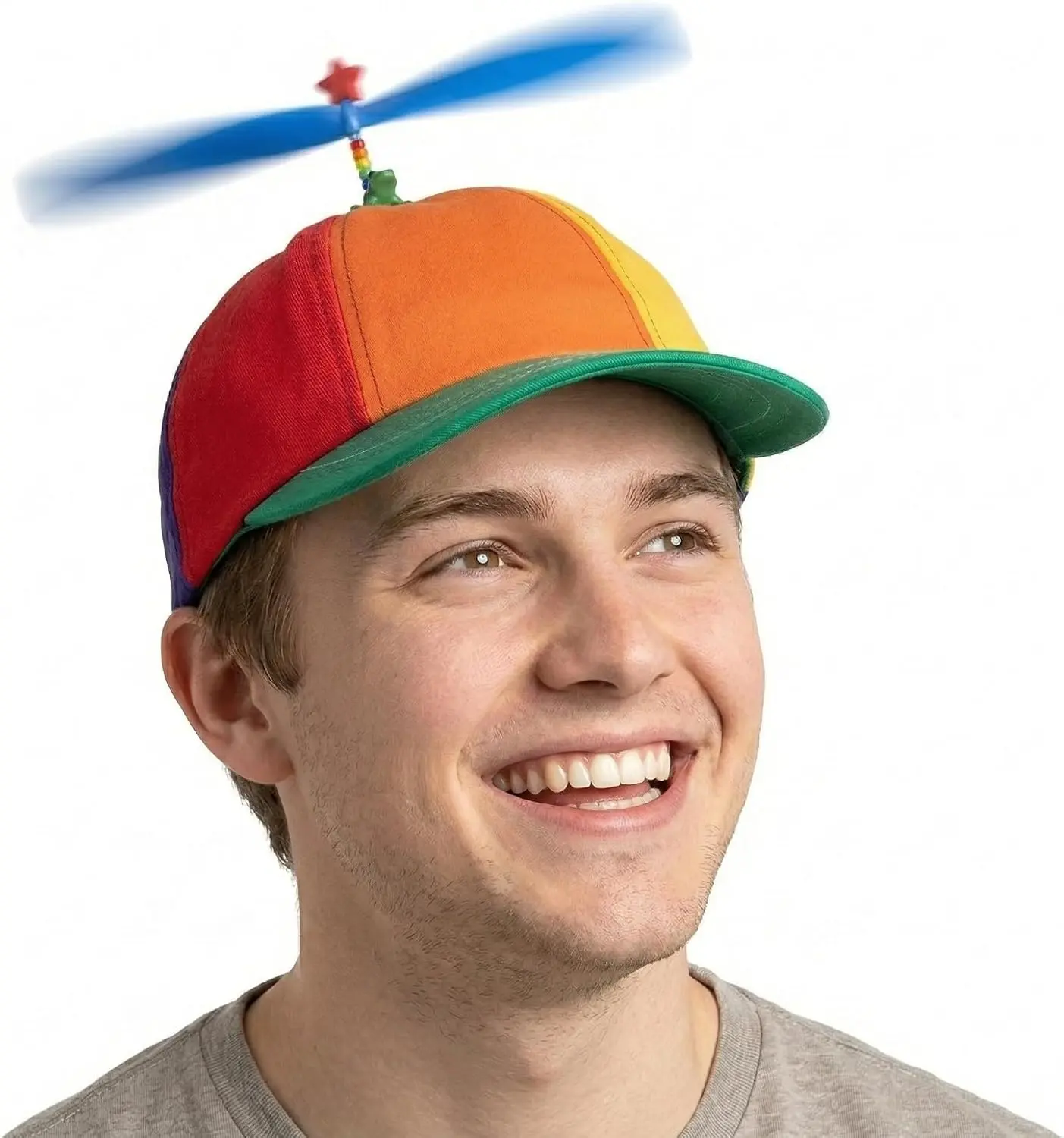 Adult Propeller Beanie Hat – Original Flying Propeller Cap, Made in USA, Multi-Color 6-Panel Design with Spinning Propeller & Frog topperGift.