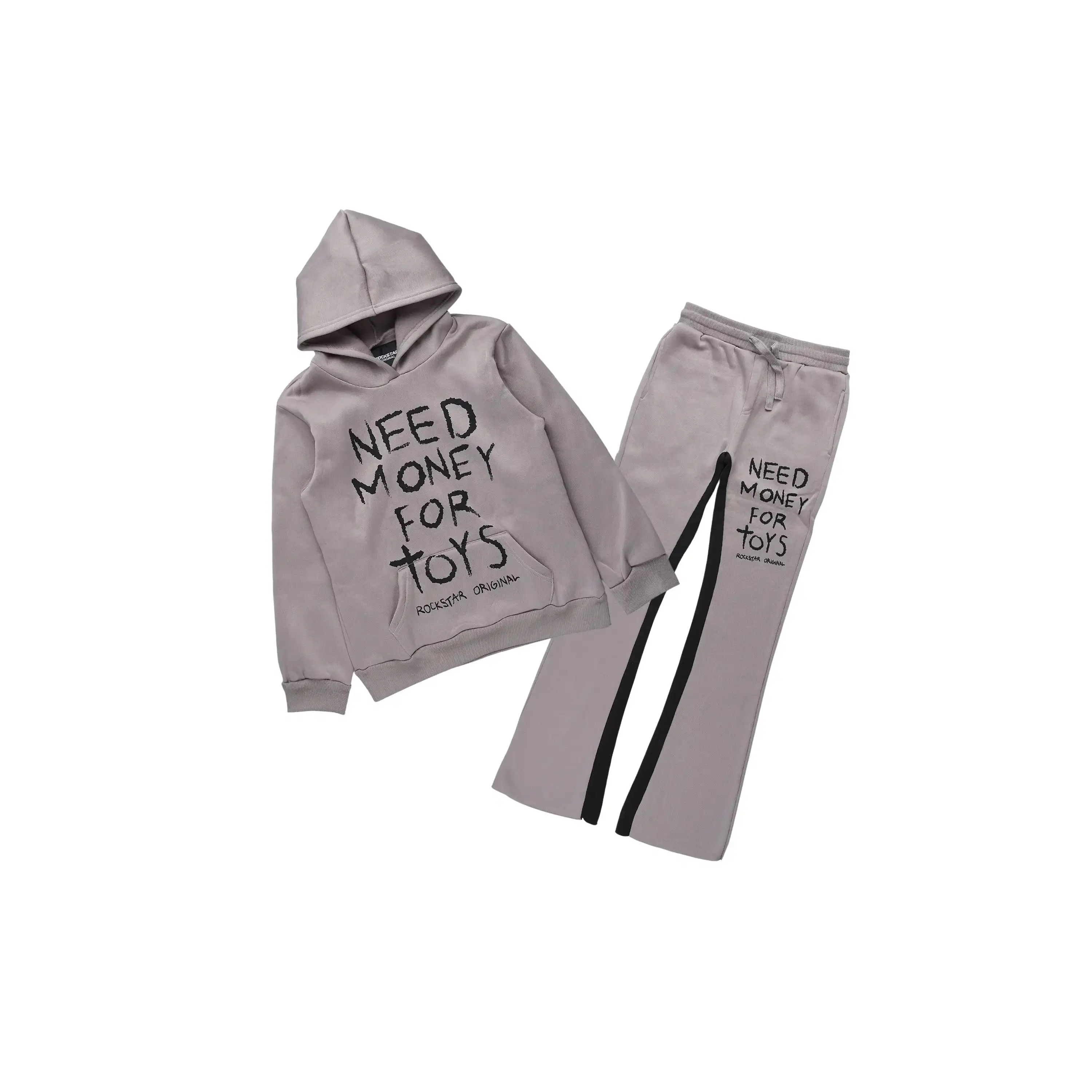 Boys M4 Toys Vintage Grey/Black Hoodie Stacked Track Set