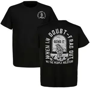 When In Doubt Frag Out Tactical T-Shirt for Men Military Skull Grenade Graphic Tee Operator Shirt Send It Mindset Streetwear Tactical Apparel Gift for Veteran Gun Enthusiasts