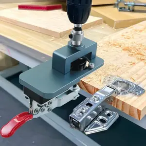 Woodworking 35mm Concealed Hinge Jig Kit, Aluminum Alloy Hinge Boring Jig Drilling Guide Locator for Face Frame Cabinet Cupboard, Hardware, Drill Attachment, Power Tool Accessories