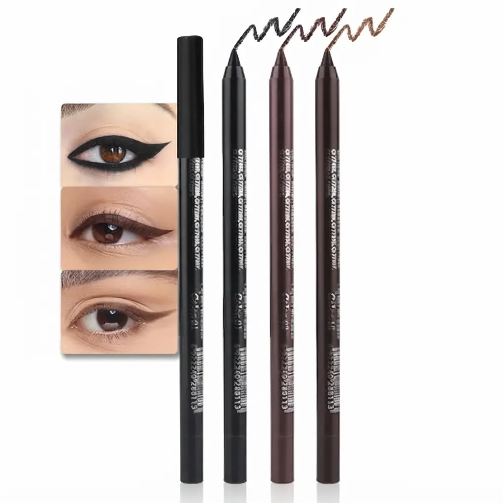 3Pcs Black & Dark Brown & Brown Gel Glitter Matte Metallic Eyeliner Pencils Set for Women Waterproof Smudge Proof