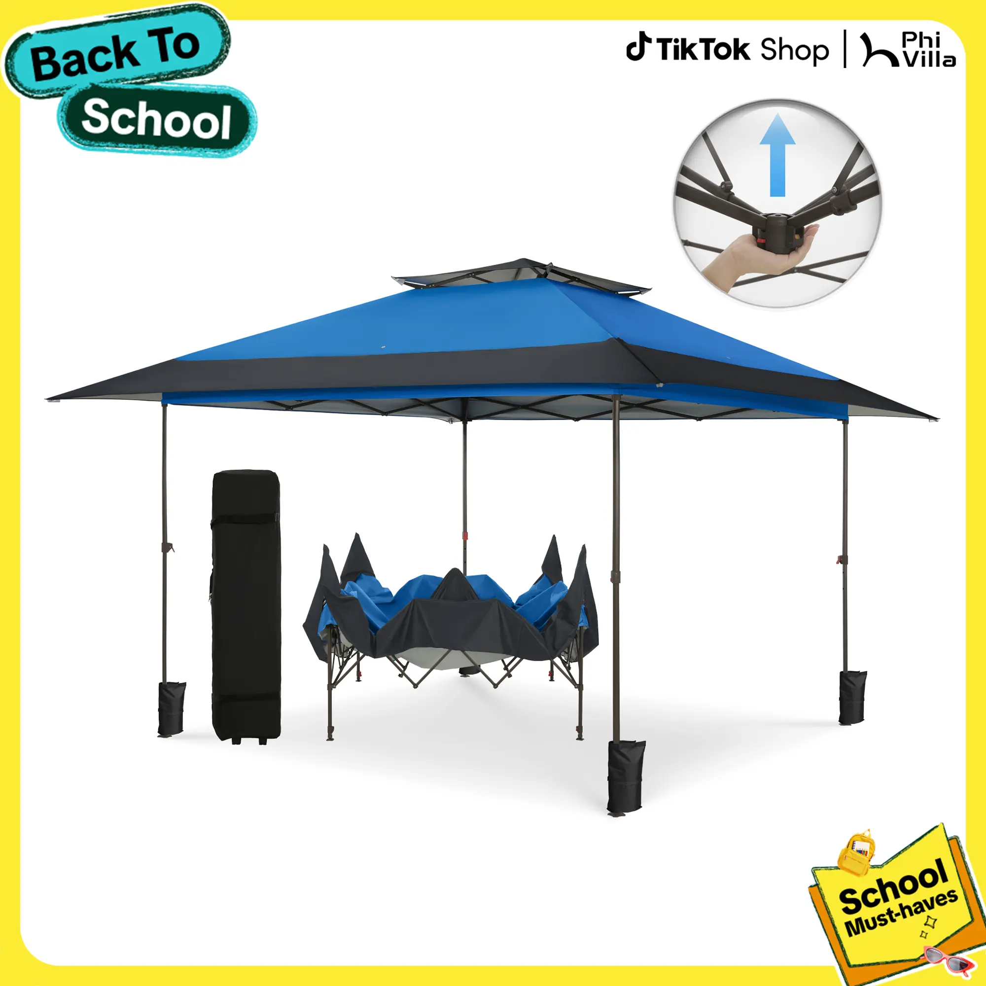 PHIVILLA Easy Set-up 13x13ft Pop-Up Canopy Gazebo Outdoor Tent 169 sq.ft Sun Shade Folding Design, Instant Portable Canopy Tent Outdoor Gazebo with Roller Bag,