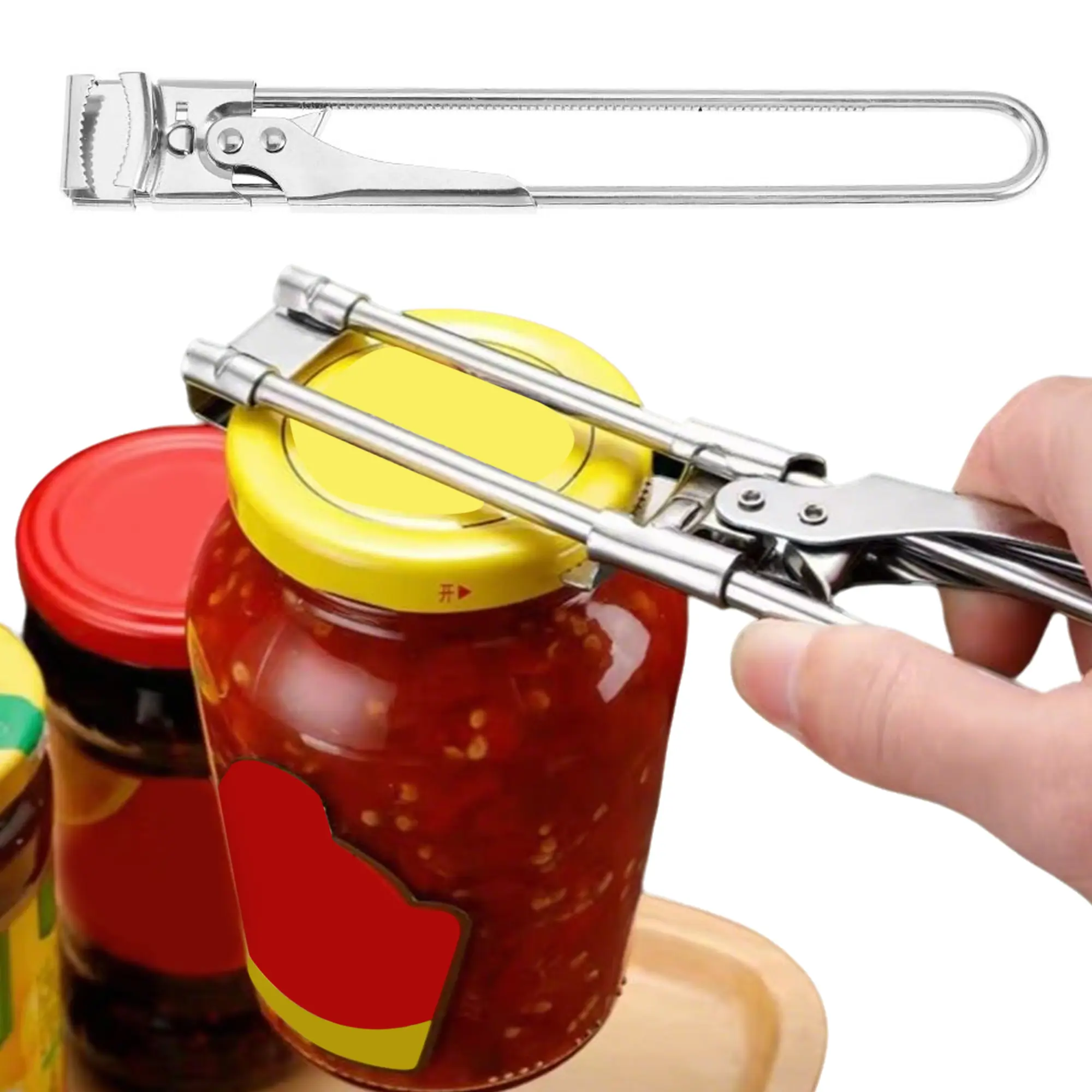 Jar Opener for Weak Hands, Multifunctional Adjustable Can Opener, Stainless Steel Jar Lid Opener Bottle Opener Tool for Seniors with Arthritis, Manual Jar Gripper for Kitchen