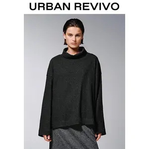 URBAN REVIVO Women's Loose-Fit Longsleeve Turtleneck Pullover Sweatshirt Clothes (UWH450156) - 1-Piece Casual Basic Top for Pairing with Leggings, Jeans