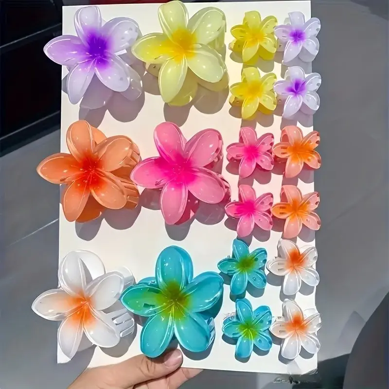 18pcs gradient candy flower Hair Clips, Decorative hair clips, woven hair ties, from soft to vibrant colors, suitable for beach photography and daily use, hair accessories for ponytails and buns, Tropical hair accessories