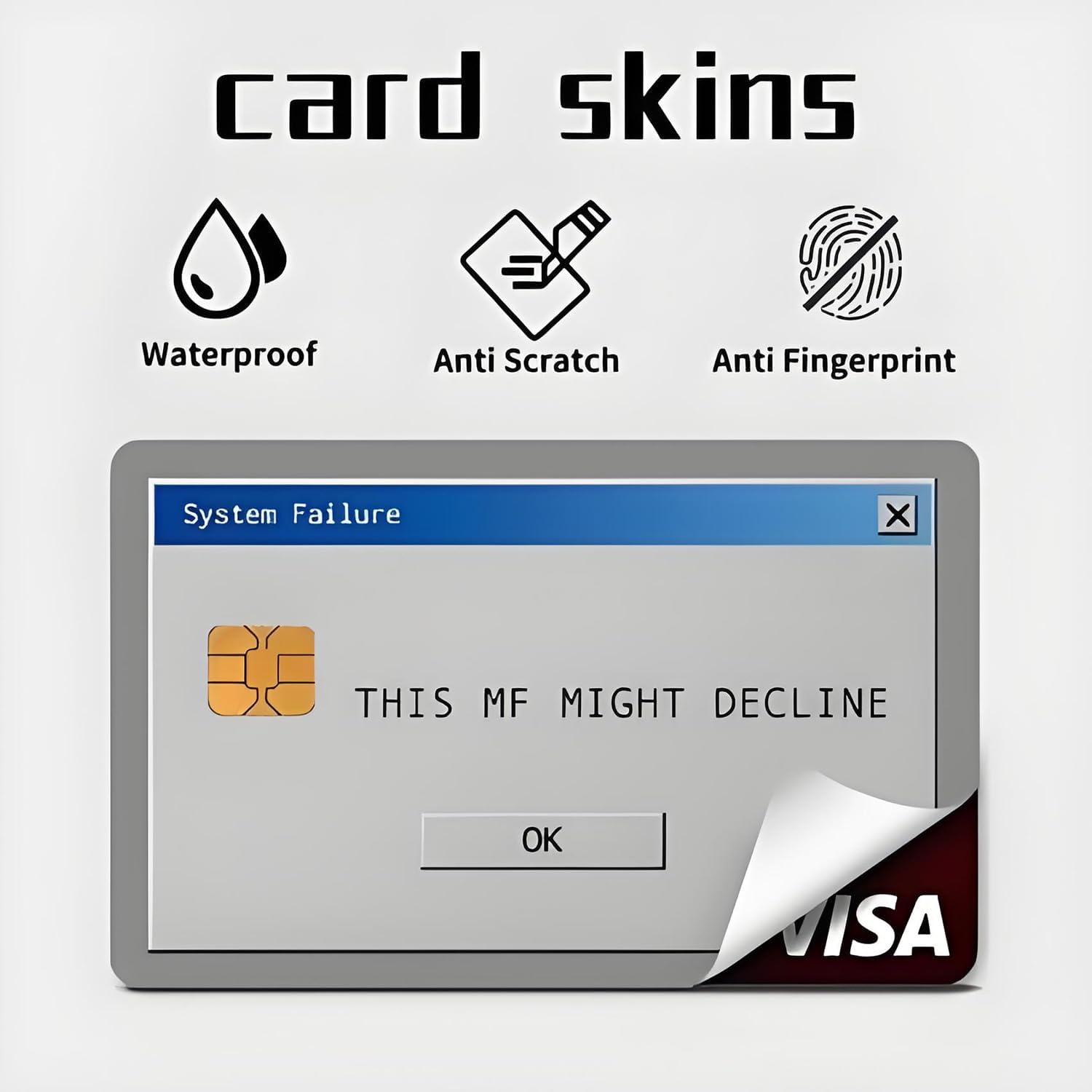 Funny Credit Card Skin Sticker, System Error Message Design, Waterproof Vinyl Card Cover, Protective Decal for Debit & Credit Cards, 2-Pack