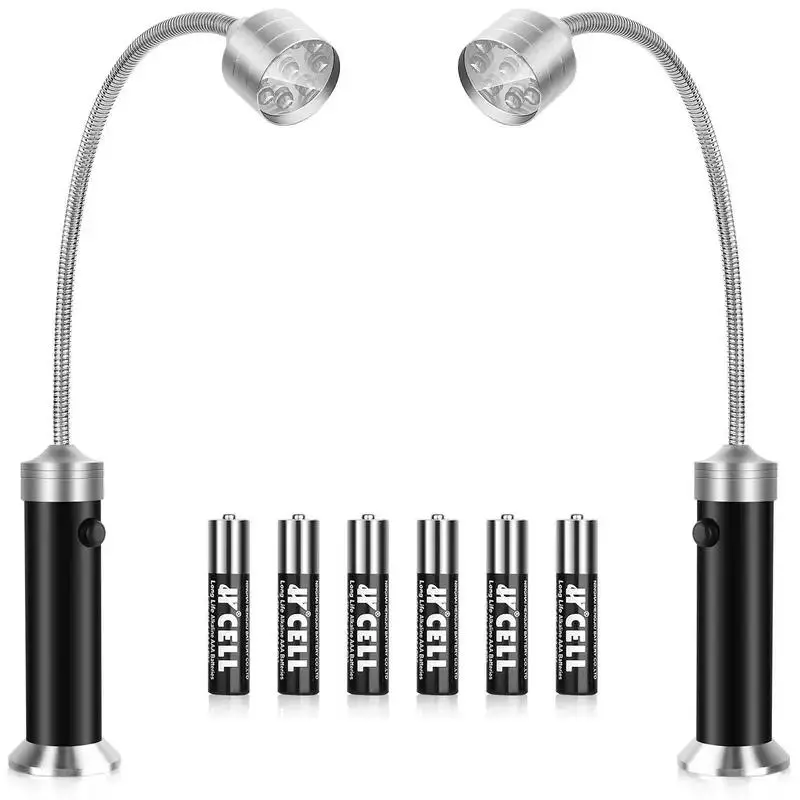2 Pack LED Lights with Base (21cm, 2pack for grills) - Heat & Water Resistant, 360° Flexible Neck, Super Bright, Batteries Included - Camping Outdoor Desk Flashlight, Ideal Gift for Grill Masters