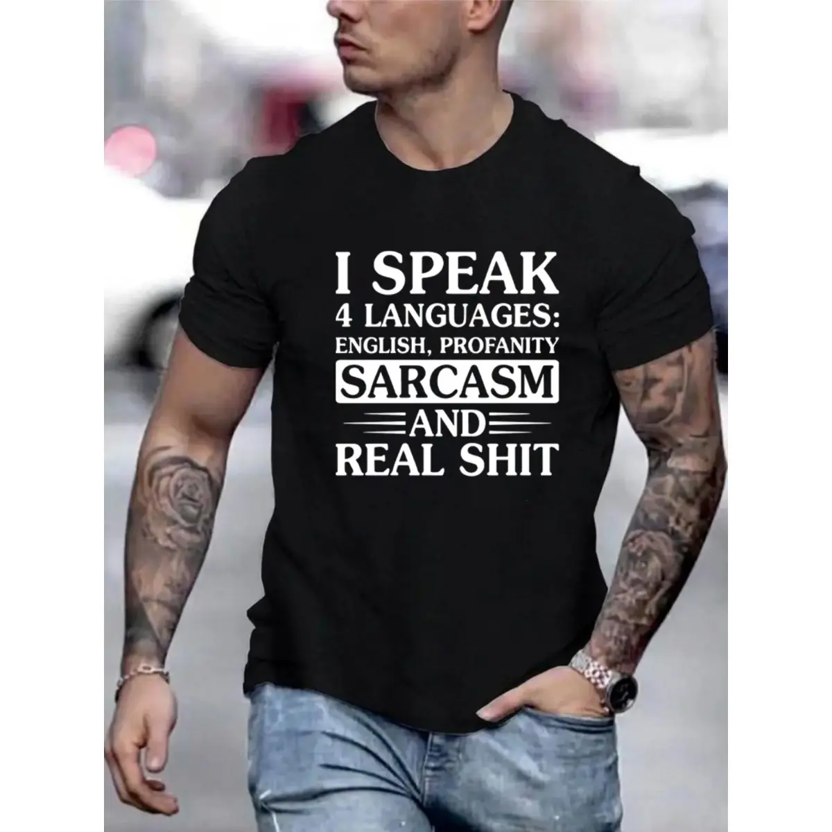 Men's Classic Round Neck Cotton Short-Sleeve Tshirt - Soft, Breathable Smooth Fabric, Sarcasm Graphic Print, Streetwear Casual Layer, Pairable with Joggers, Chinese New Year/Valentine's Day Wear