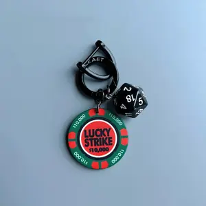 2026 Men's Women's Retro Keyring Lucky Strike Printed Coin Charm Polyhedral Dice Set