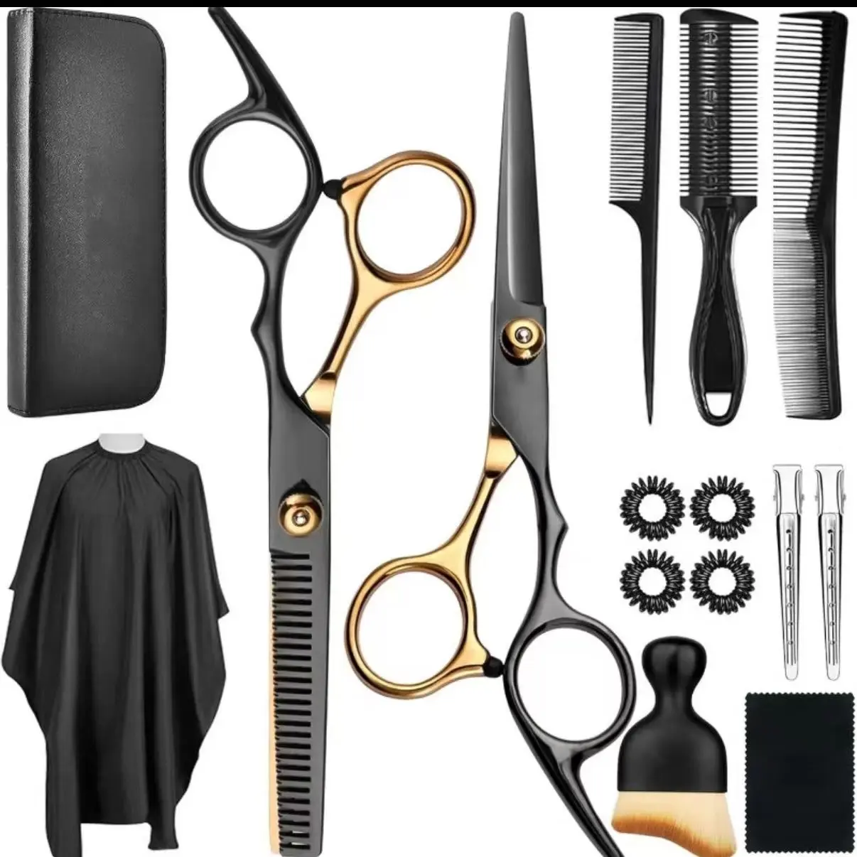 11-Piece Professional All-Black Matte Hair Cutting Tool Set for Haircare, Smooth Cutting, Easy Refined Look Creation tool accessory
