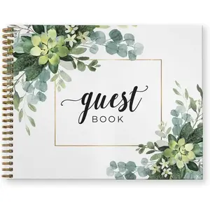 Hardcover Lush Greenery Wedding Guestbook / 120 Lined Guest Signature Pages Inside / 8.5" x 11" Landscape Lay Flat Event Guest Book/ Metal Spiral Binding