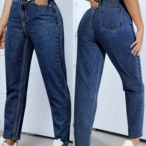 Elegant Women's High Waist Slim Fit Cone Straight Pocket Jeans Pants, Stylish Chic Dark Wash Long Trousers, Jeans Bottoms, Perfect for Casual Wear