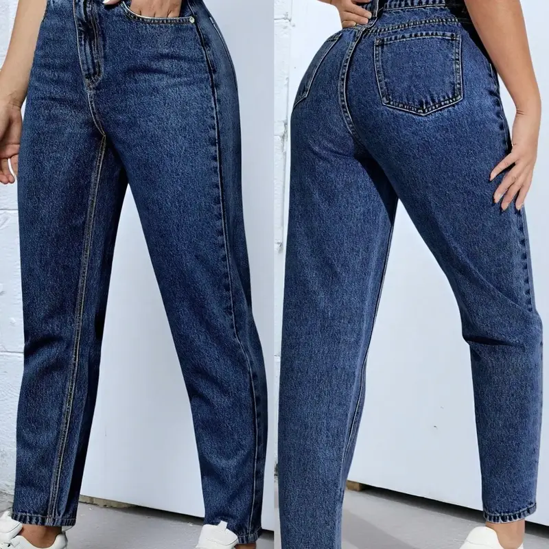 Elegant Women's High Waist Slim Fit Cone Straight Pocket Jeans Pants, Stylish Chic Dark Wash Long Trousers, Jeans Bottoms, Perfect for Casual Wear