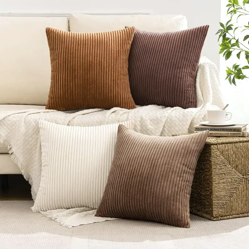 2-Pack 18x18 in Corduroy Throw Pillow Covers - Soft Ribbed Texture Decorative Cushion Covers with Hidden Zipper, White & Brown Coffee Options, Home Decor Ornaments for Couch, Sofa