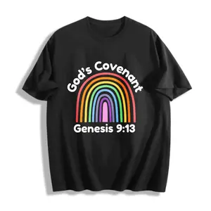 Religious Graphic Men's T-Shirt God's Covenant Rainbow Genesis 913 Design For Faith Based Wear Spring Summer Gift For Christian Men