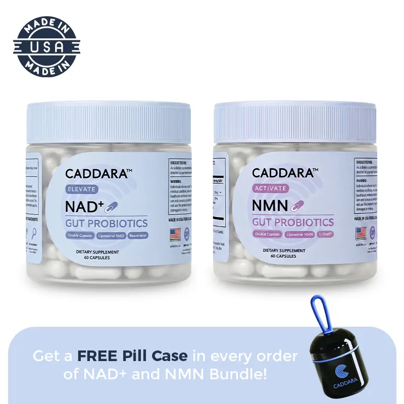 Caddara Liposomal NAD+ & NMN Supplements Bundle with FREE Portable Vitamin Organizer - Travel-Size Gym-Bag Friendly Storage, Advanced Cellular Support Vitamins