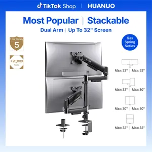 HUANUO Supports 13-32″ screens, up to 19.8 lbs per arm. Features built-in C-clamp, enhanced stability, and upgraded cable management. VESA 75x75mm/100x100mm compatible. Black finish.