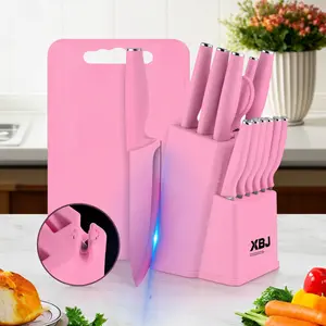 15-Piece Stainless Steel Kitchen Knife Set, Including Knives and Scissors, with Knife Block – All-in-One Cutting & Storage Solution for Modern Homes. Utensils Kitchenware Silicone