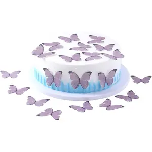 48pcs Pastel Edible Butterflies Cupcake Toppers - Small Glutinous Rice Paper Butterflies for Girls Birthday Party & Wedding Decorations - Purple